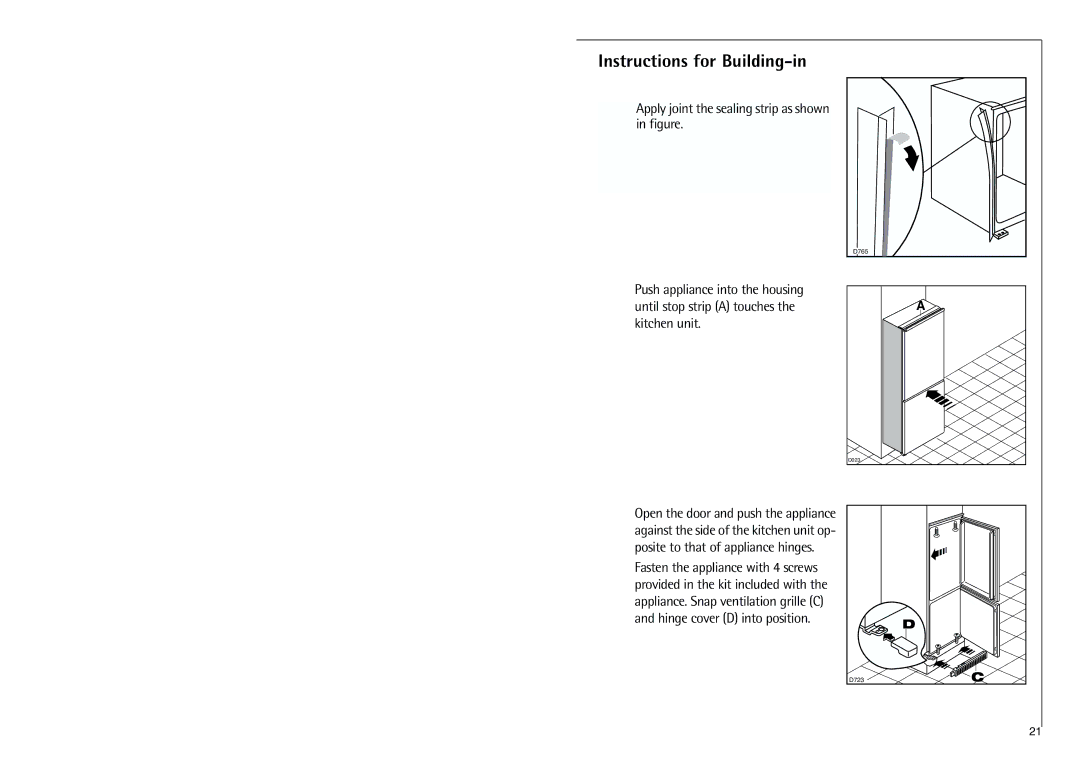 Electrolux C 7 18 41-4i installation instructions Instructions for Building-in 