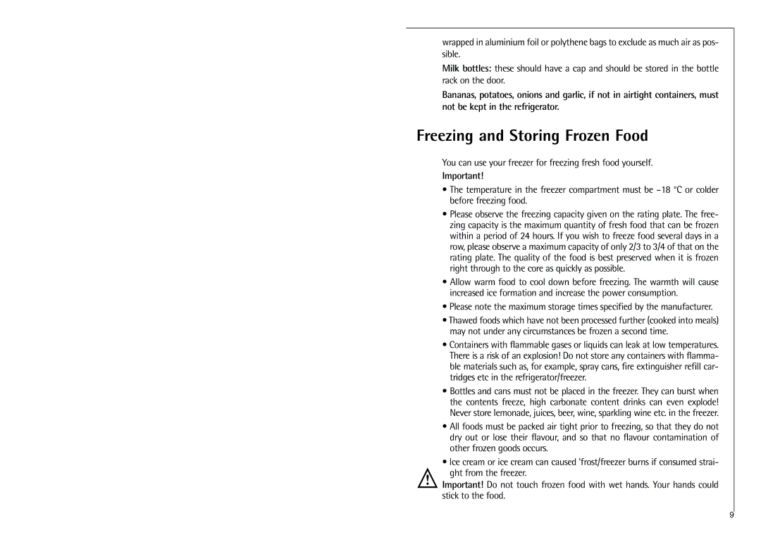 Electrolux C 7 18 41-4i installation instructions Freezing and Storing Frozen Food 