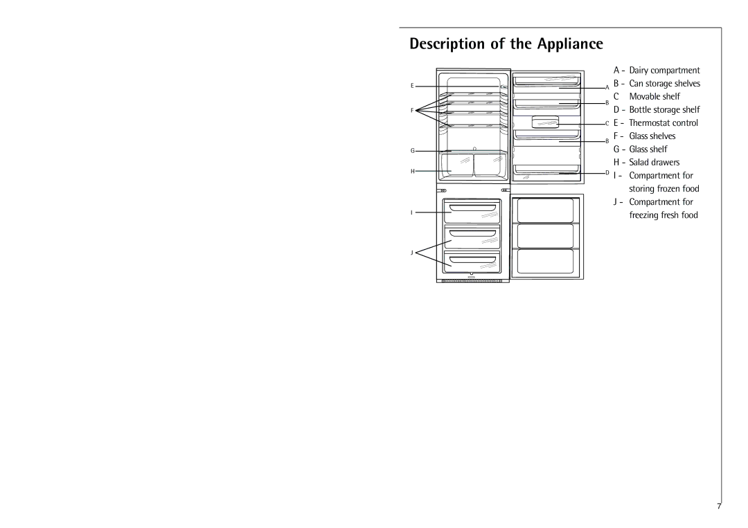 Electrolux C 718 40-4i Description of the Appliance, Movable shelf, Glass shelves, Glass shelf, Salad drawers 