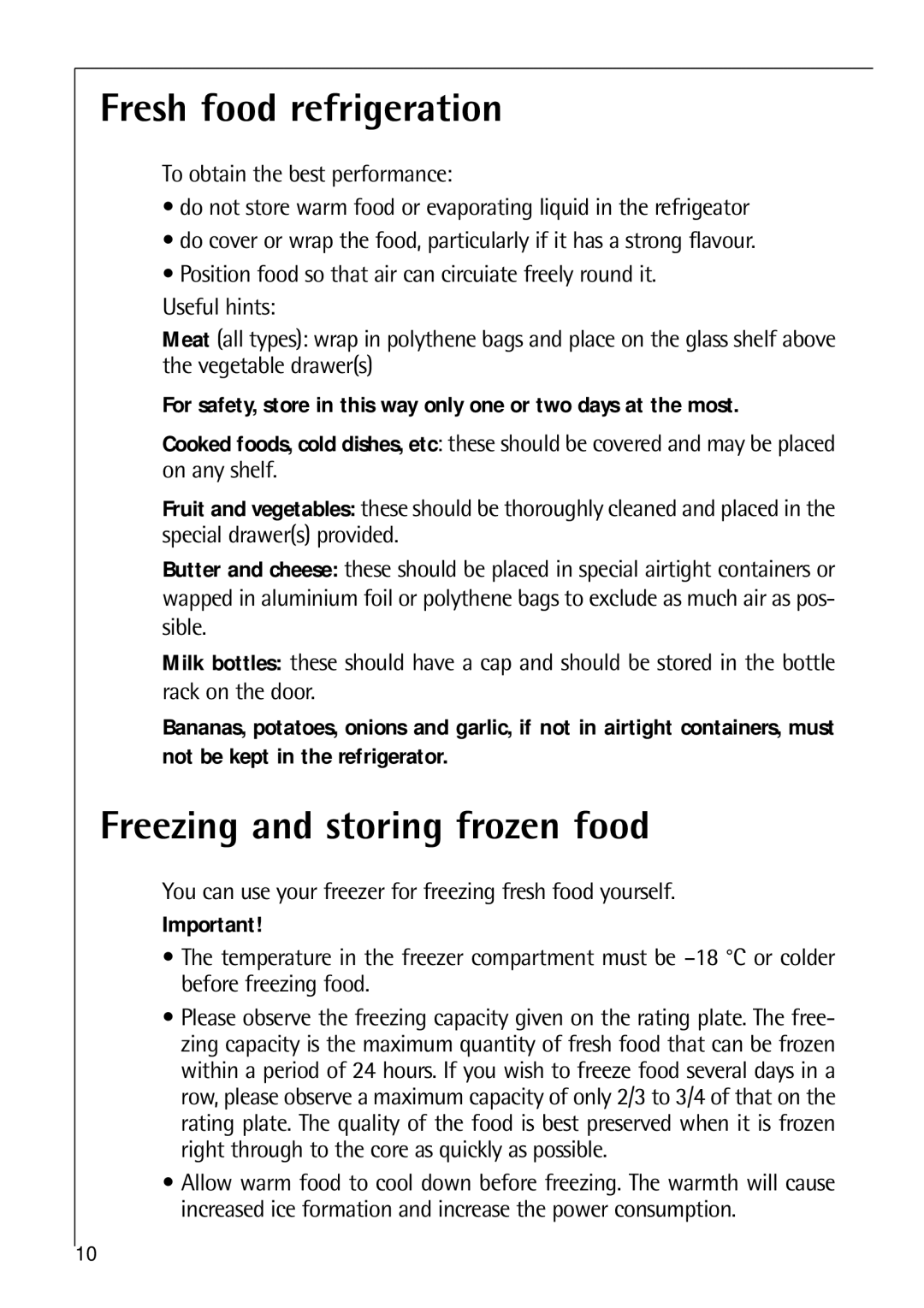 Electrolux C 8 18 43 i installation instructions Fresh food refrigeration, Freezing and storing frozen food 