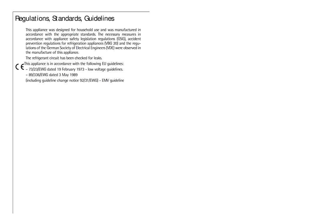 Electrolux C 9 18 43-4i installation instructions Regulations, Standards, Guidelines 