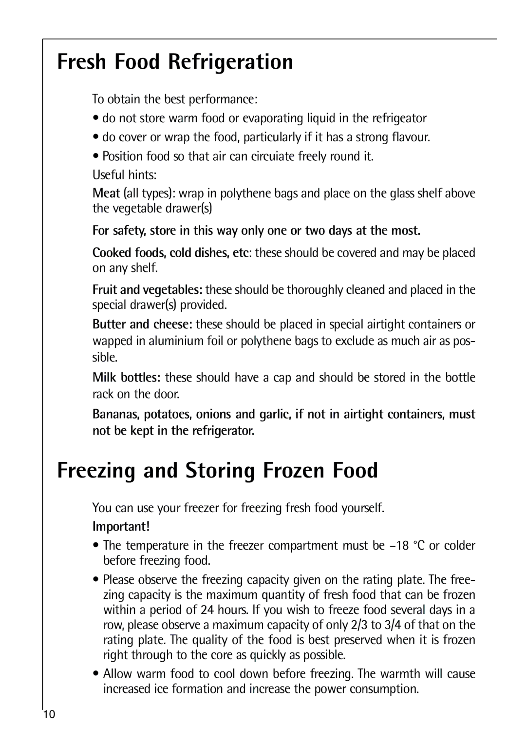 Electrolux C 9 18 44-5 i user manual Fresh Food Refrigeration, Freezing and Storing Frozen Food 