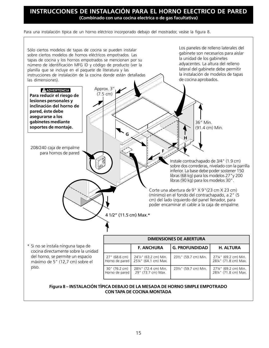 Electrolux B Approx, Dimensiones DE Abertura Anchura Profundidad Altura, CON Tapa DE Cocina Montada 