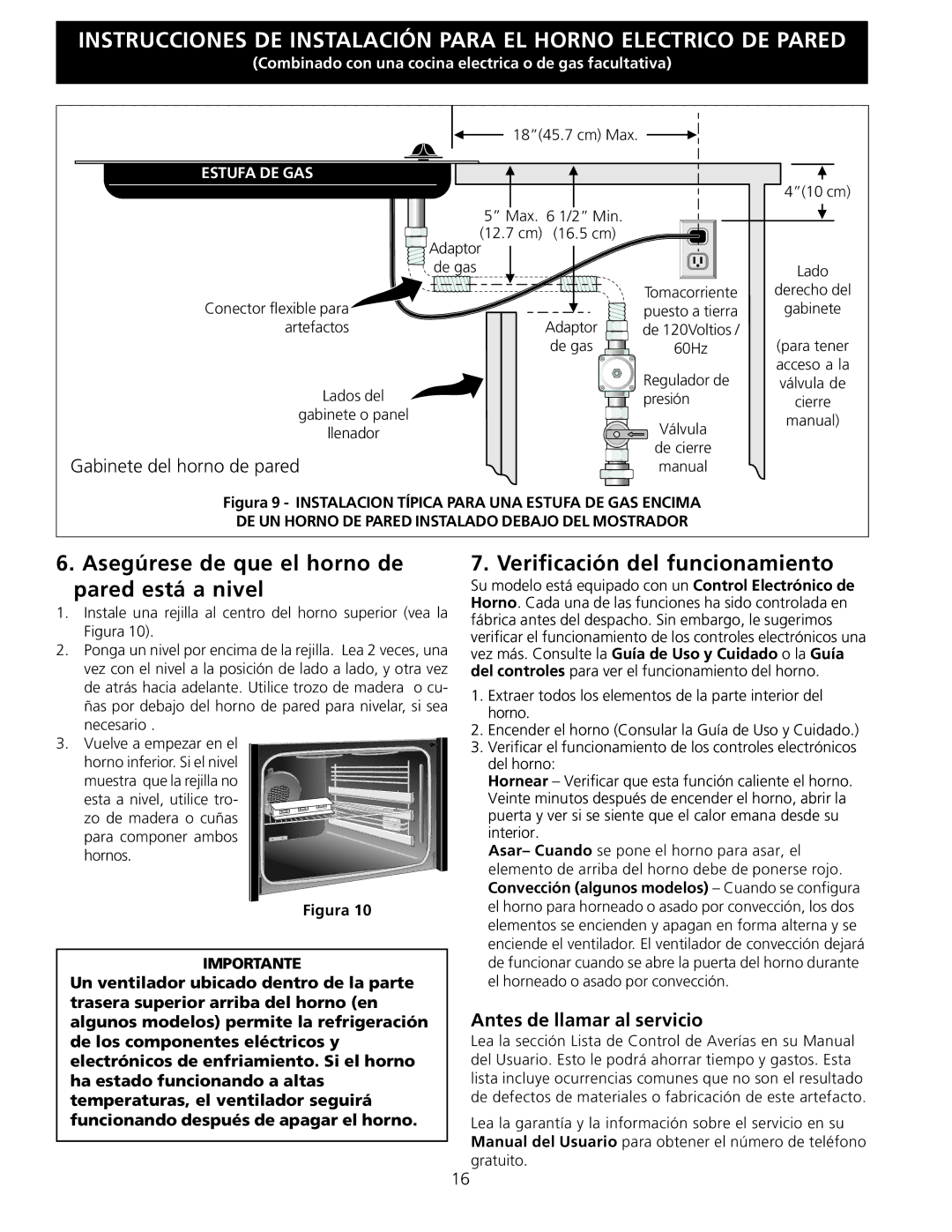 Electrolux C Asegúrese de que el horno de pared está a nivel, Verificación del funcionamiento, Antes de llamar al servicio 