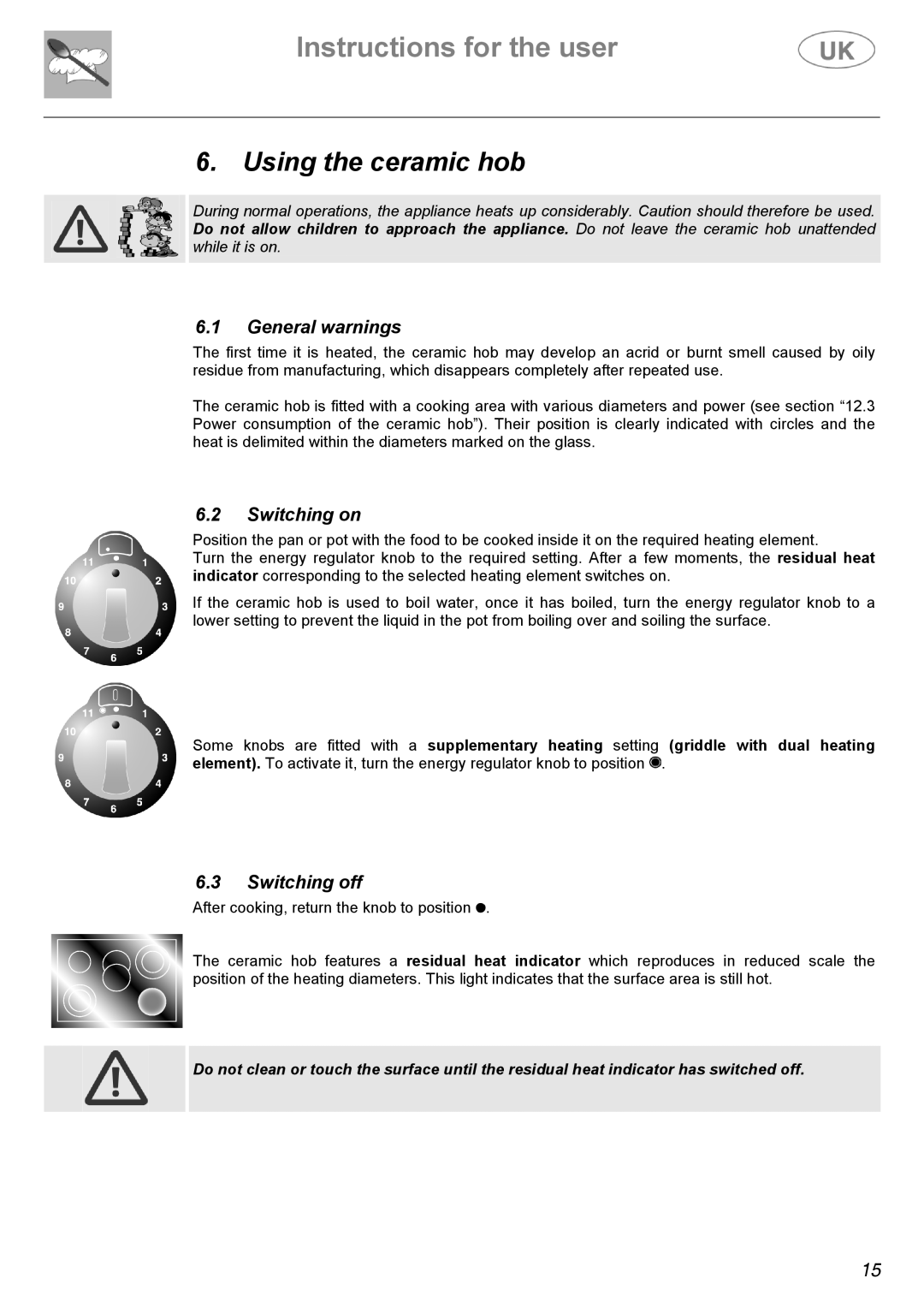 Electrolux C41022G manual Using the ceramic hob, General warnings 