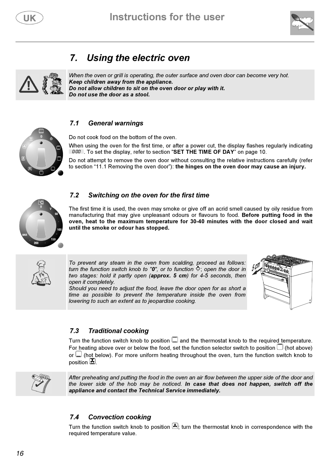 Electrolux C41022G manual Using the electric oven, Switching on the oven for the first time, Traditional cooking 