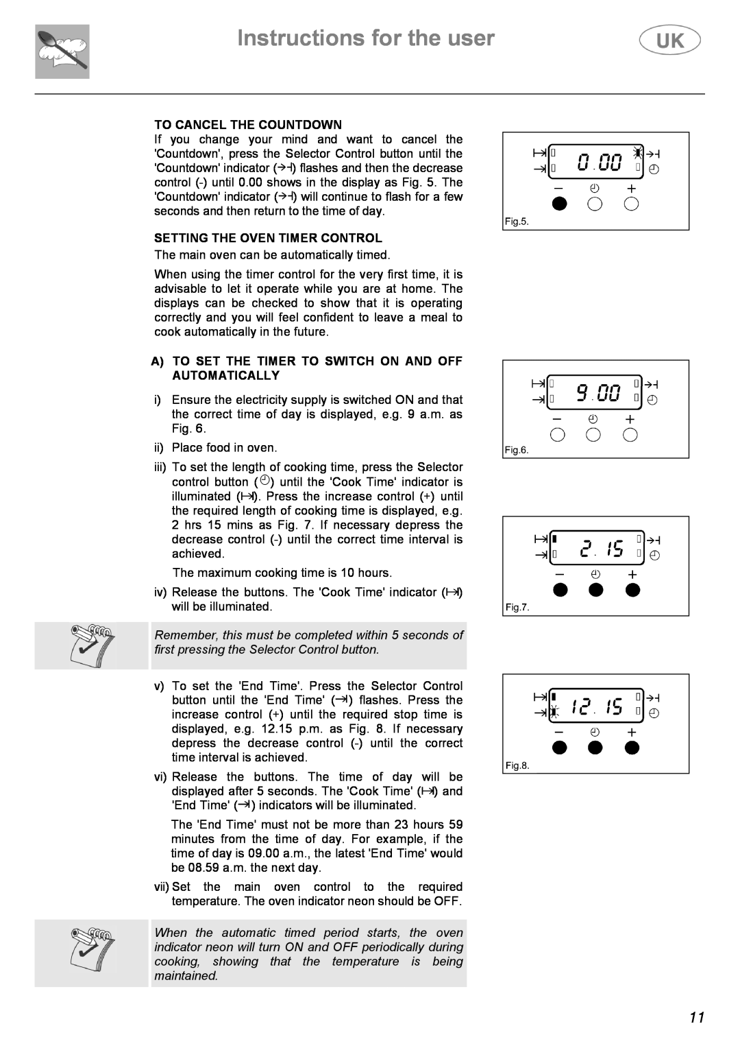 Electrolux C41022G manual To Cancel The Countdown, Setting The Oven Timer Control, Instructions for the user 