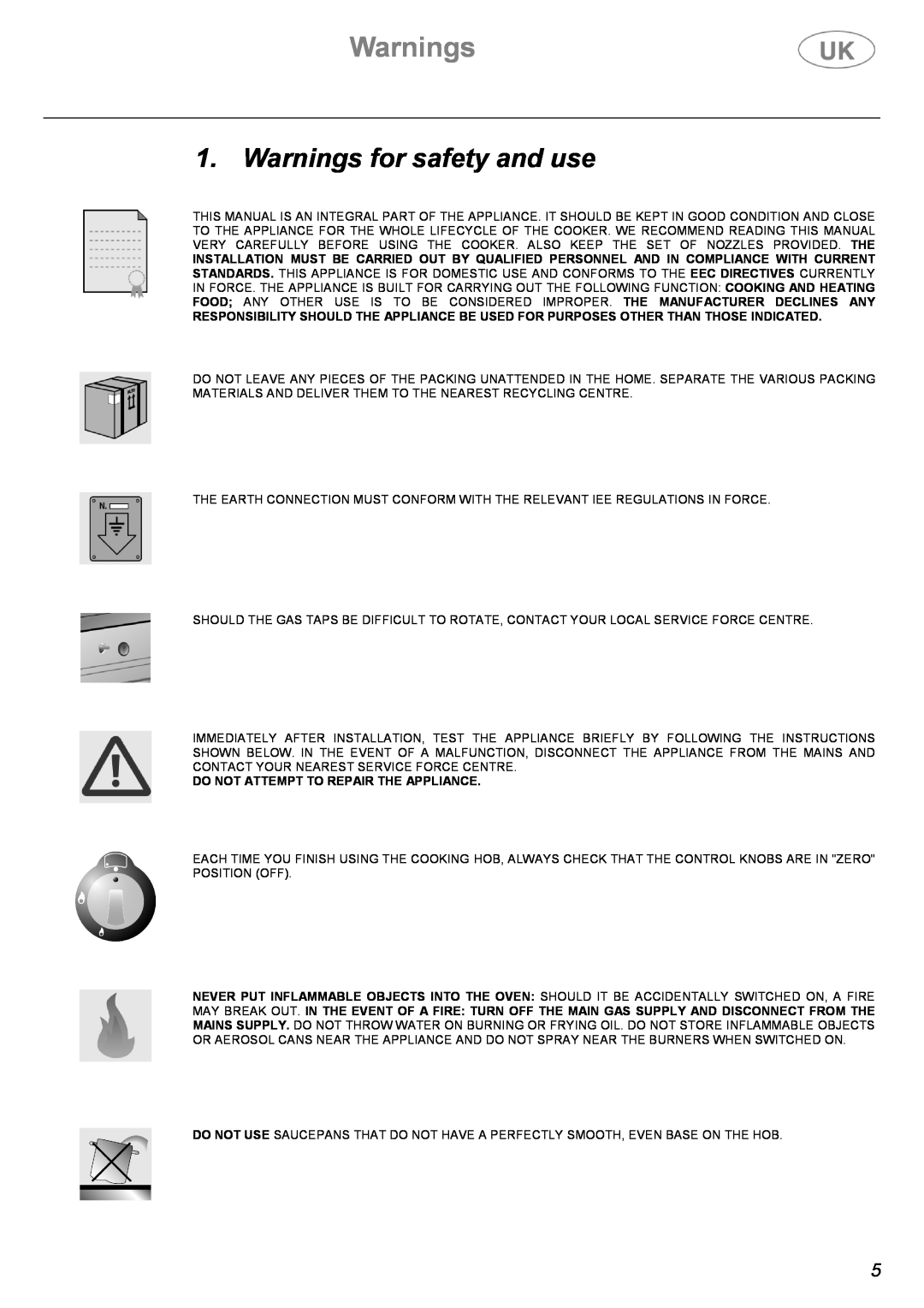 Electrolux C41022G manual Warnings for safety and use 