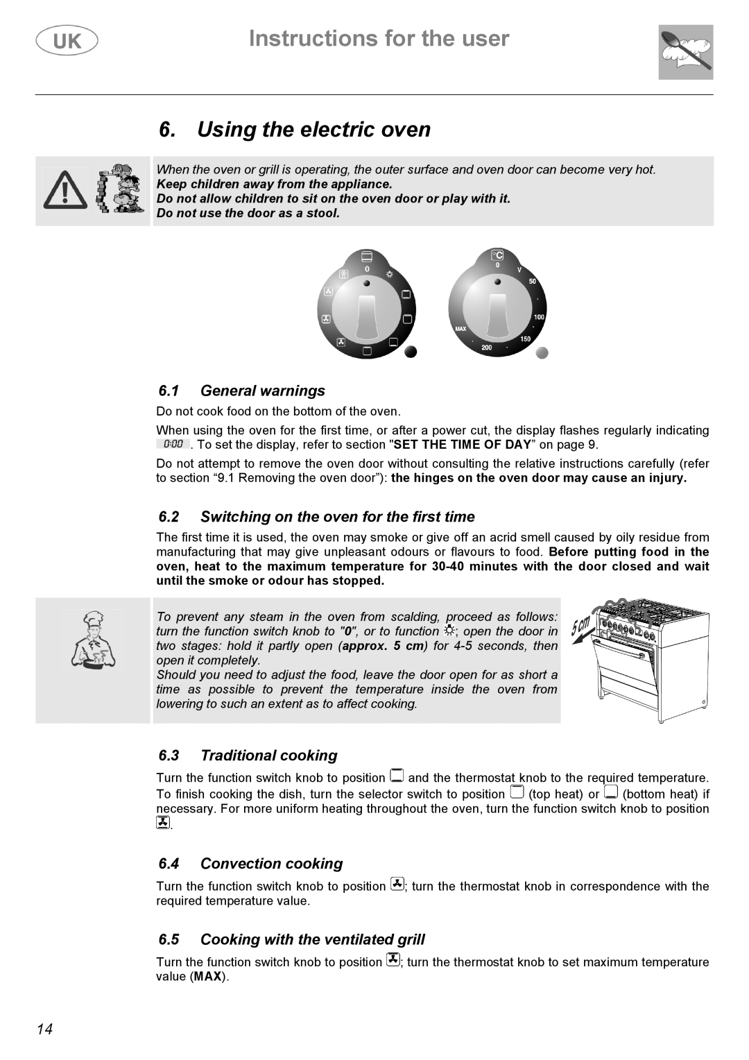 Electrolux C41029G, C41029V manual Using the electric oven, Switching on the oven for the first time, Traditional cooking 