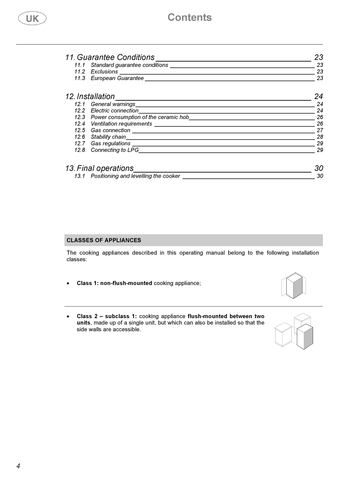 Electrolux C41029G, C41029V manual Installation, Classes of Appliances 