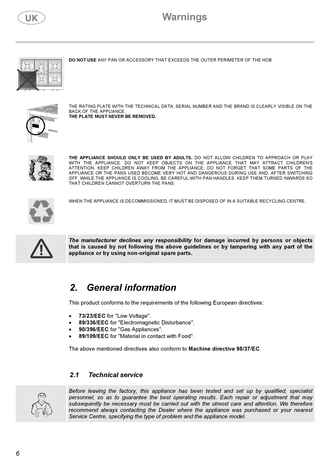 Electrolux C41029G, C41029V manual General information, Technical service 