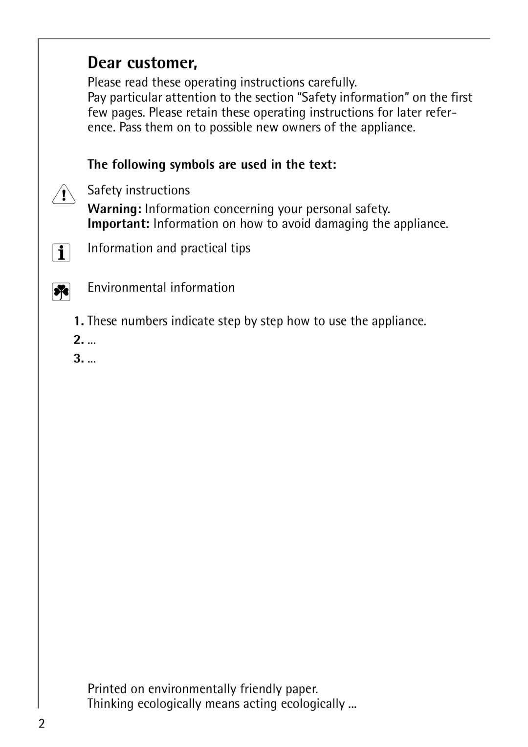 Electrolux C65030K Dear customer, Please read these operating instructions carefully 