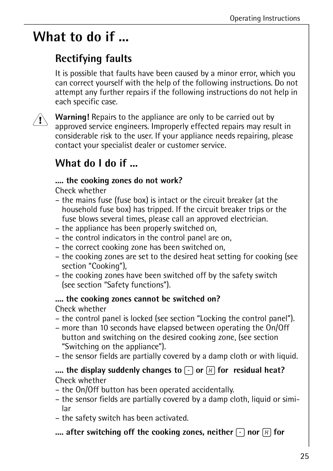 Electrolux C65030K operating instructions What to do if, Rectifying faults, What do I do if 