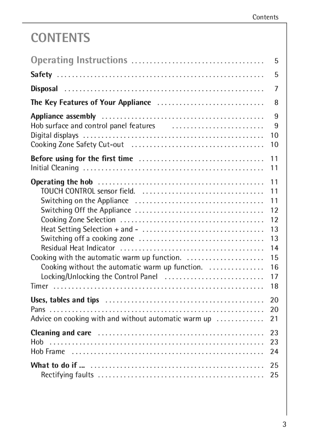 Electrolux C65030K operating instructions Contents 