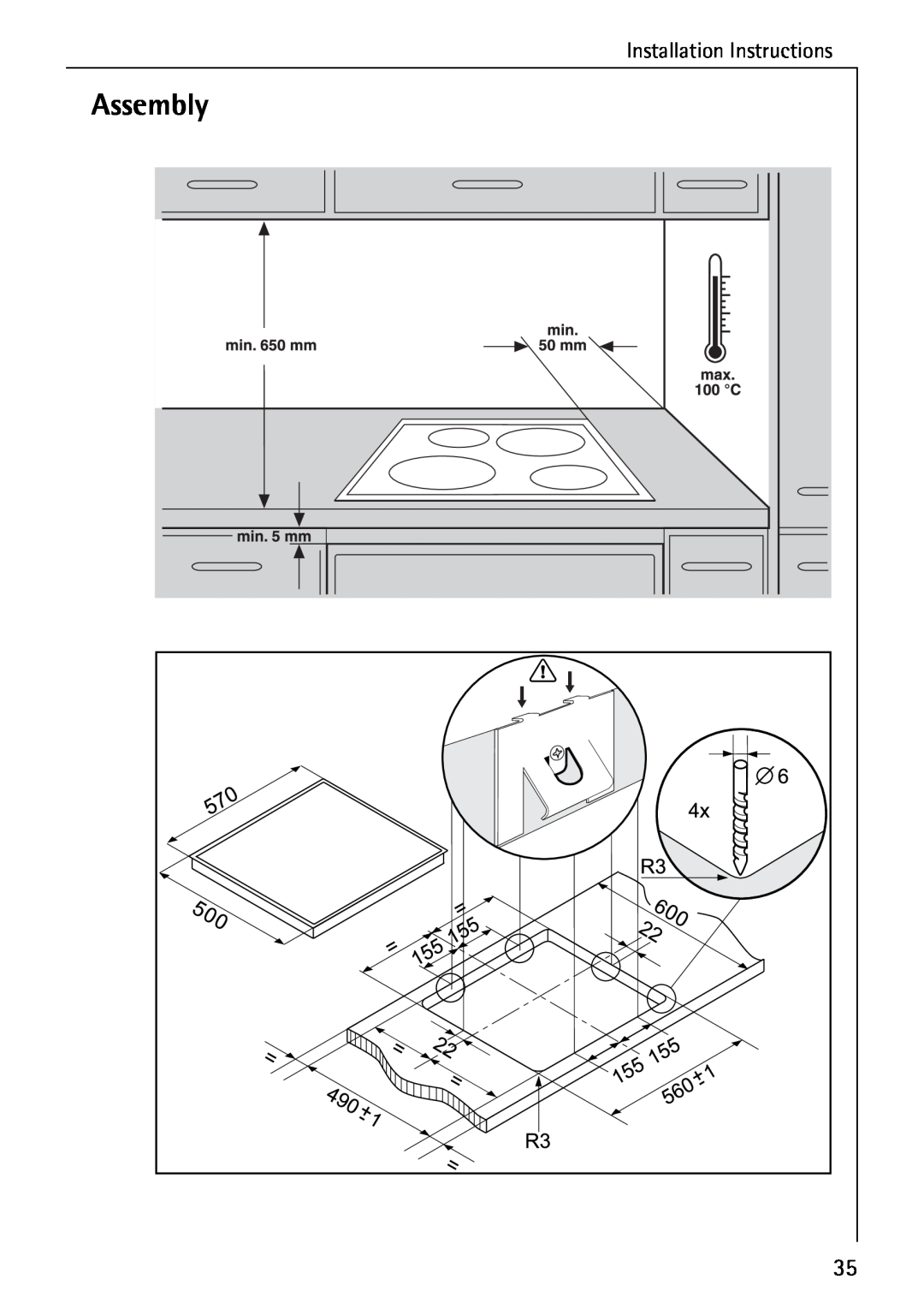 Electrolux C65030K operating instructions Assembly, Installation Instructions 