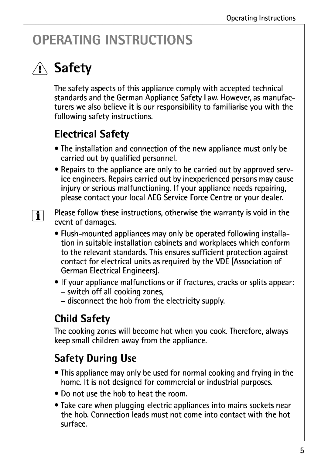 Electrolux C65030K Operating Instructions, 1Safety, Electrical Safety, Child Safety, Safety During Use 