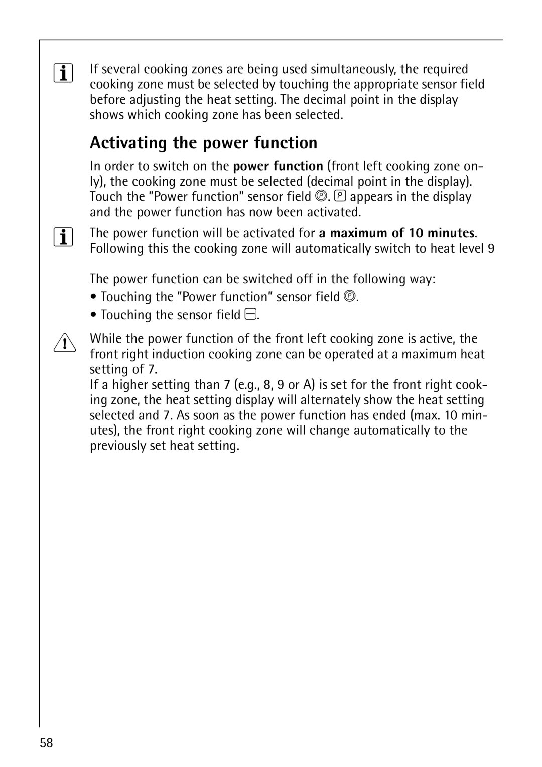 Electrolux C67600K operating instructions Activating the power function 