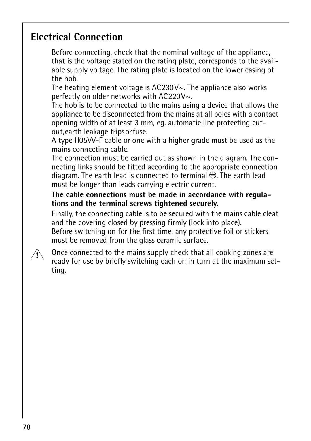 Electrolux C67600K operating instructions Electrical Connection 