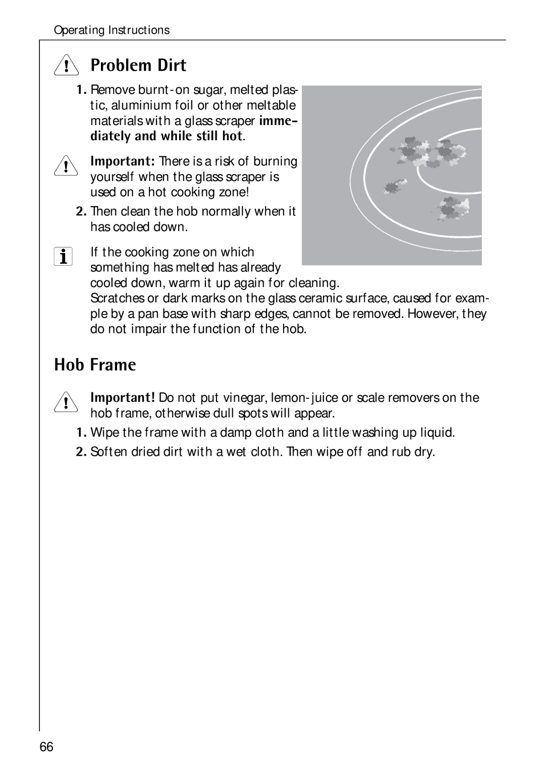 Electrolux C75301K operating instructions Problem Dirt, Hob Frame 