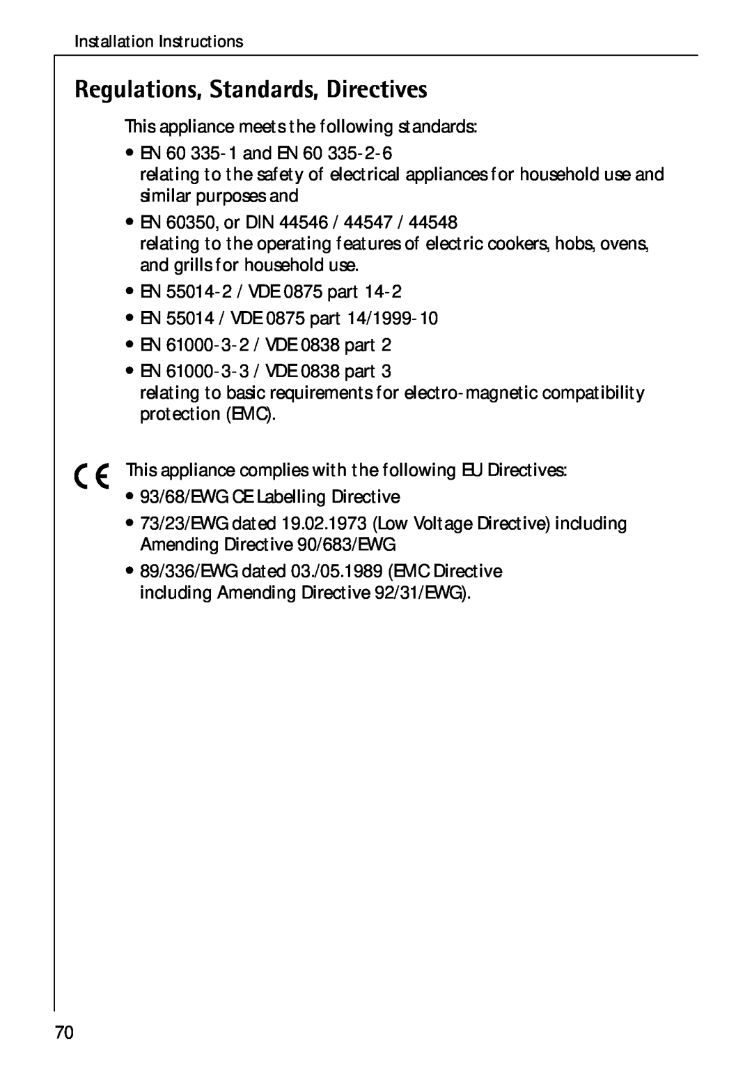Electrolux C75301K operating instructions Regulations, Standards, Directives 