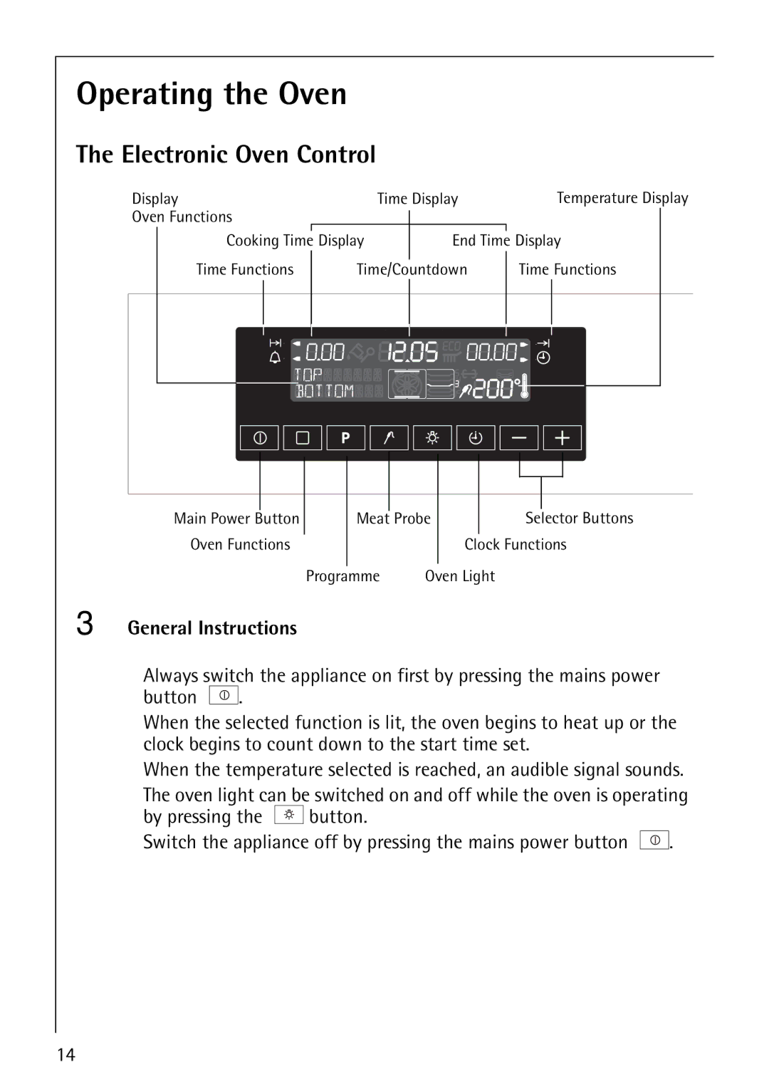 Electrolux CB8920-1 operating instructions Operating the Oven, Electronic Oven Control, General Instructions 