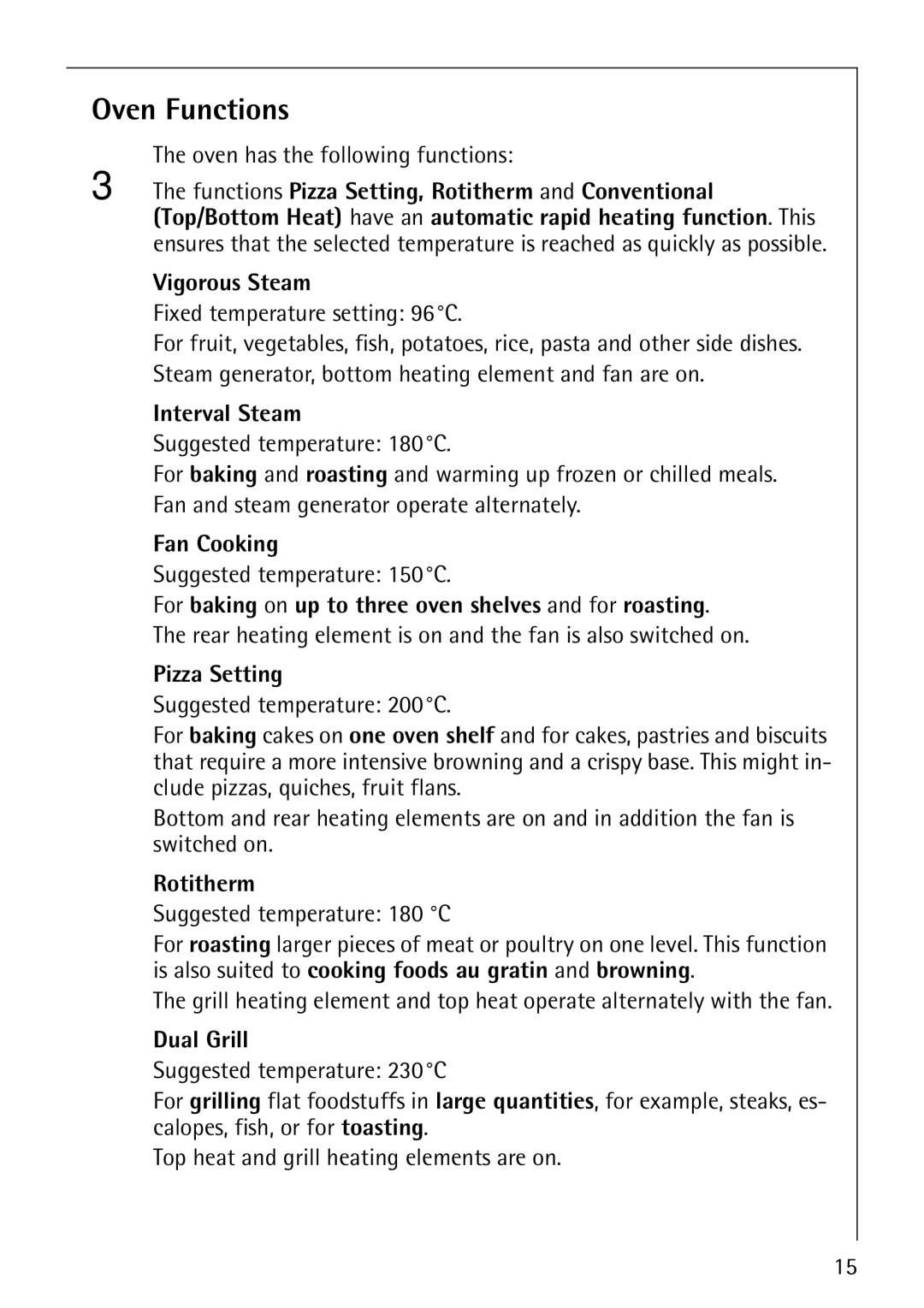 Electrolux CB8920-1 operating instructions Oven Functions 