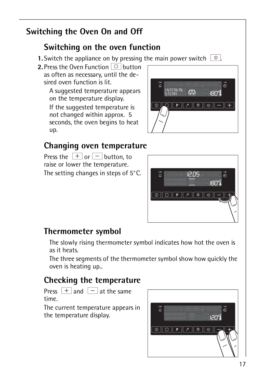 Electrolux CB8920-1 Changing oven temperature, Thermometer symbol, Checking the temperature, Press and at the same time 