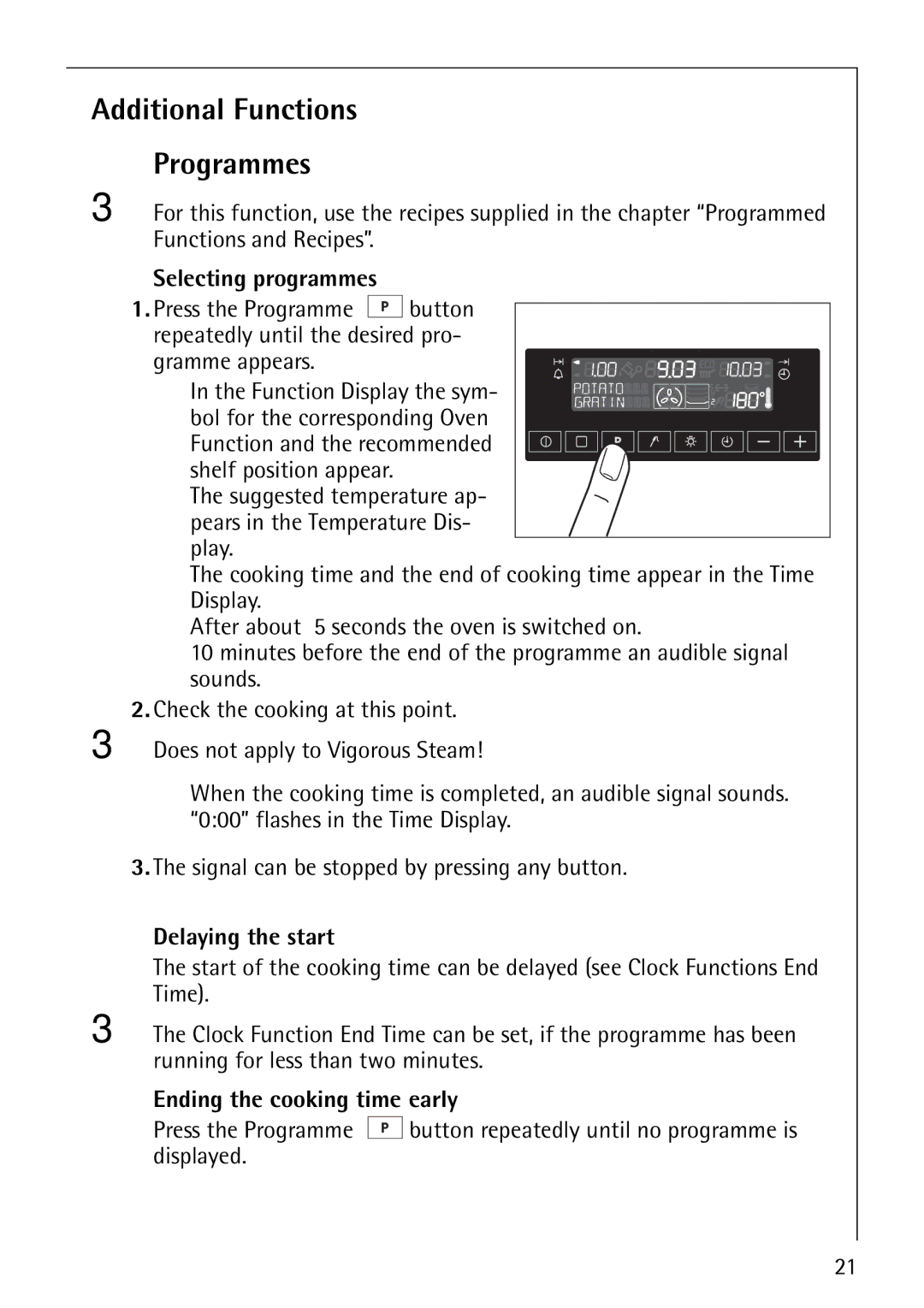 Electrolux CB8920-1 operating instructions Additional Functions Programmes, Selecting programmes, Delaying the start 