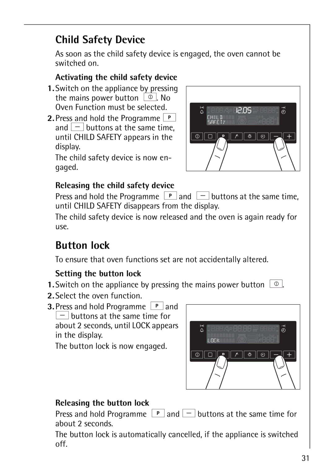 Electrolux CB8920-1 operating instructions Child Safety Device, Button lock 