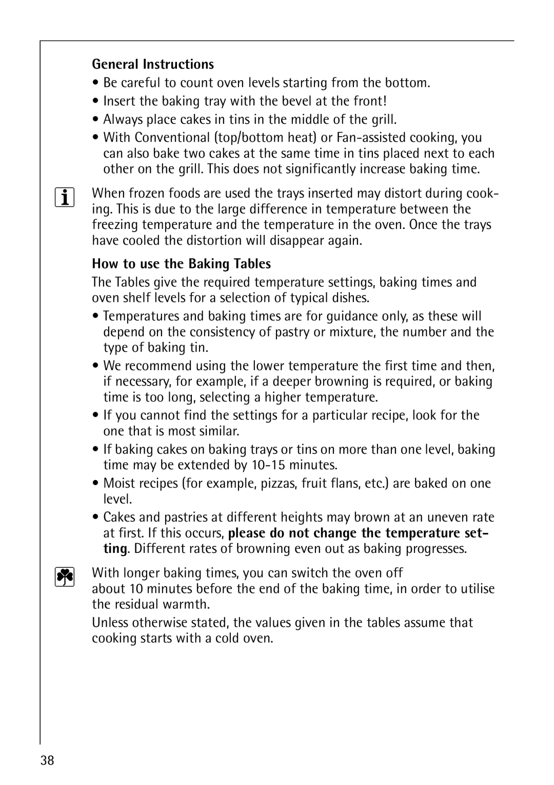 Electrolux CB8920-1 operating instructions General Instructions, How to use the Baking Tables 