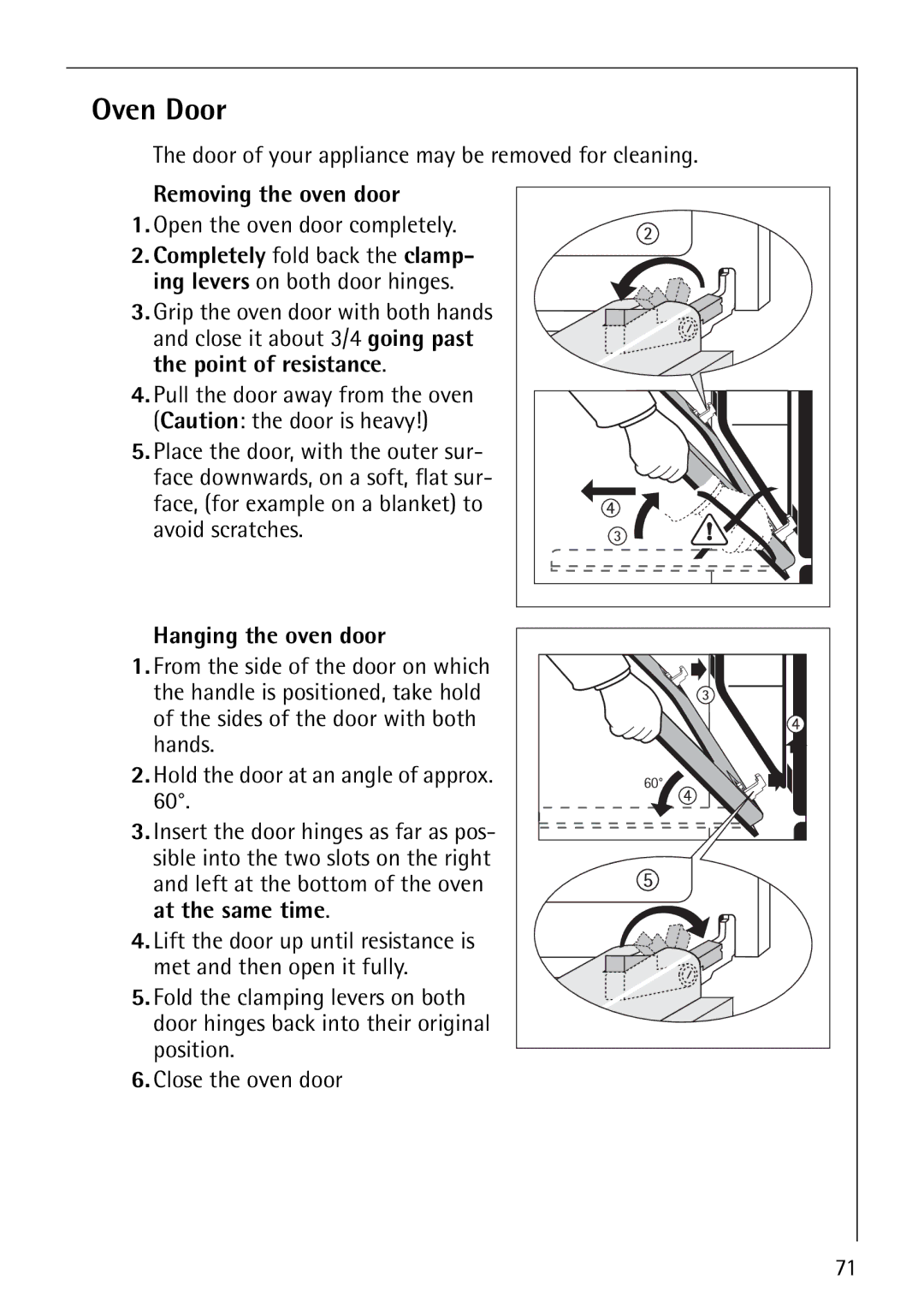 Electrolux CB8920-1 Oven Door, Door of your appliance may be removed for cleaning, Removing the oven door 