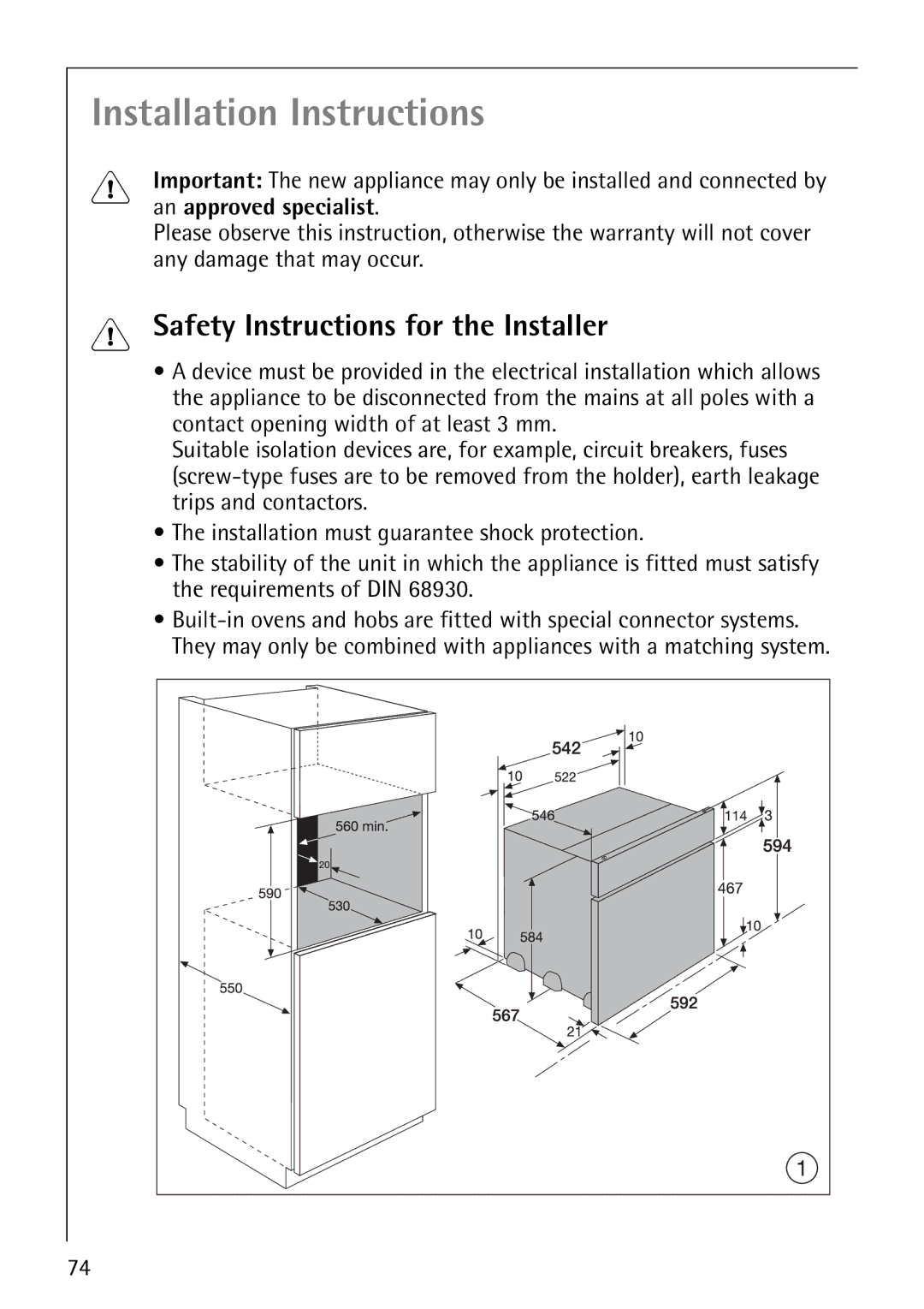 Electrolux CB8920-1 operating instructions Installation Instructions, Safety Instructions for the Installer 