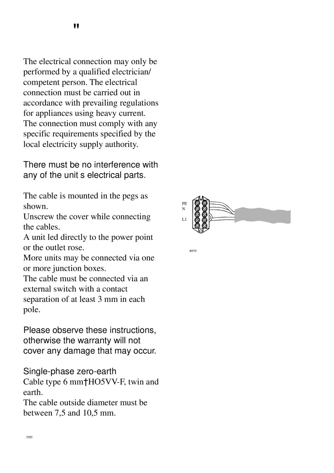 Electrolux Ceramic glass hob manual Electrical connection, Single-phase zero-earth 