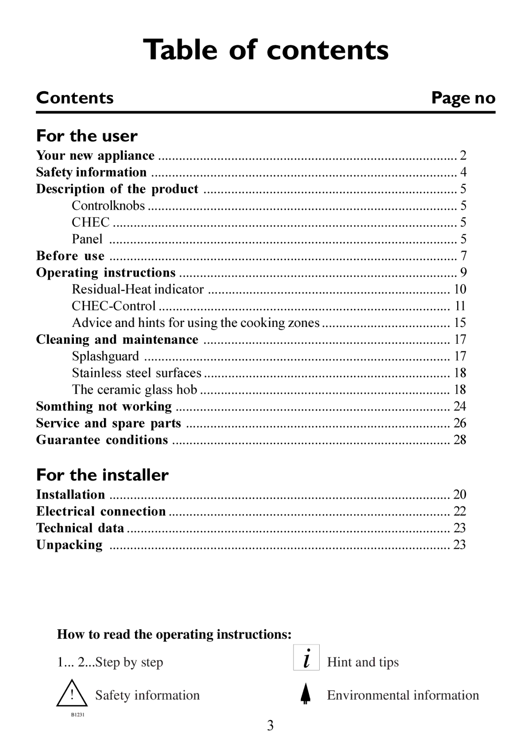 Electrolux Ceramic glass hob manual Table of contents 