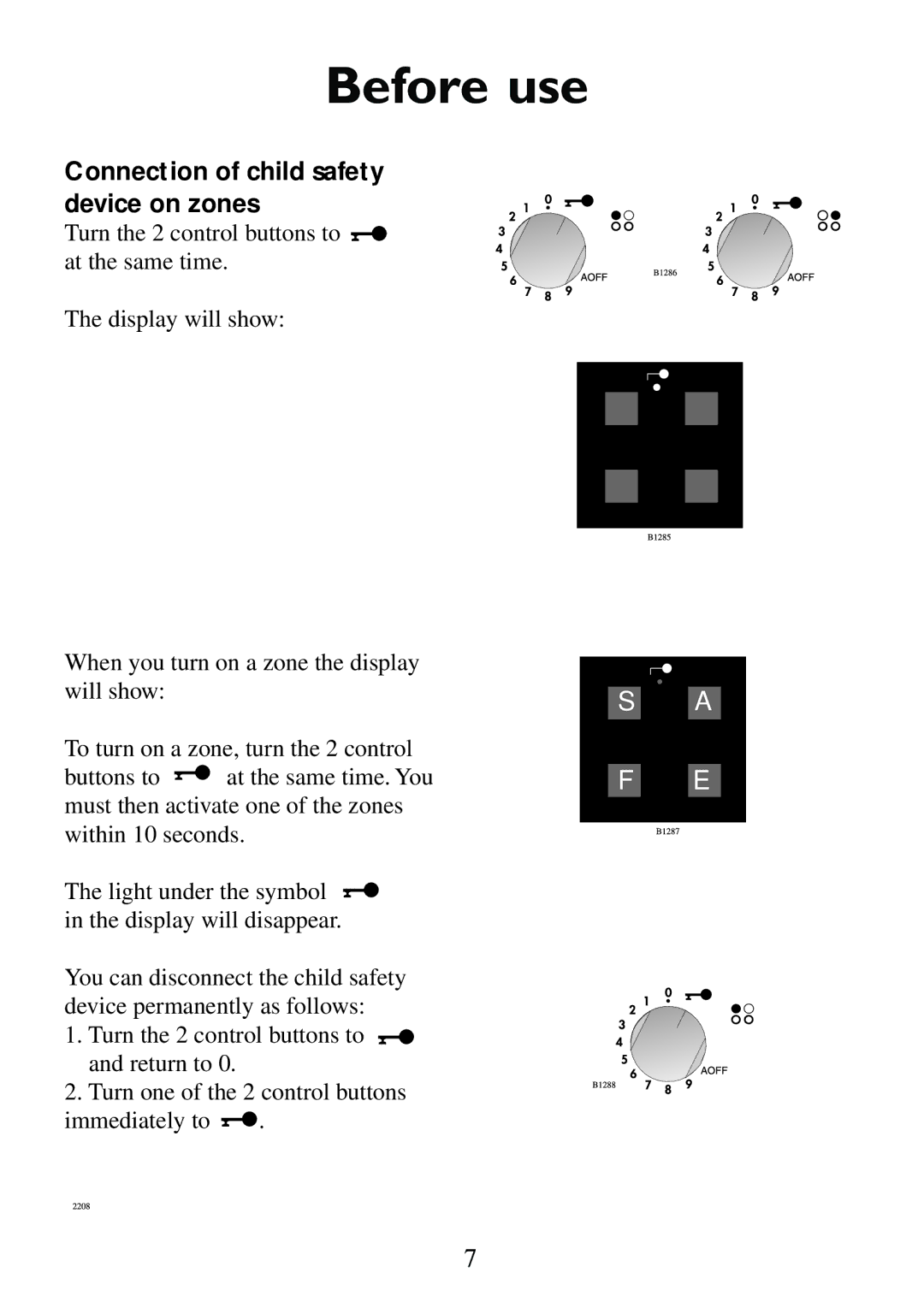 Electrolux Ceramic glass hob manual Before use, Connection of child safety device on zones 