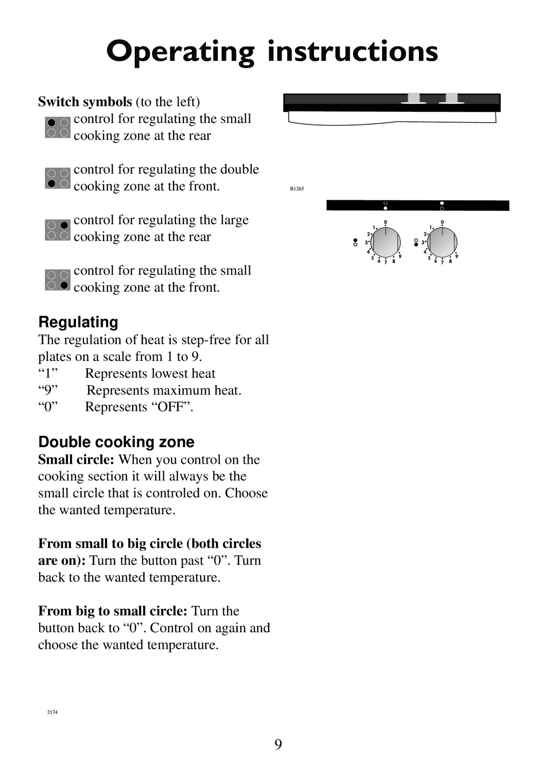 Electrolux Ceramic glass hob manual Operating instructions, Regulating, Double cooking zone 