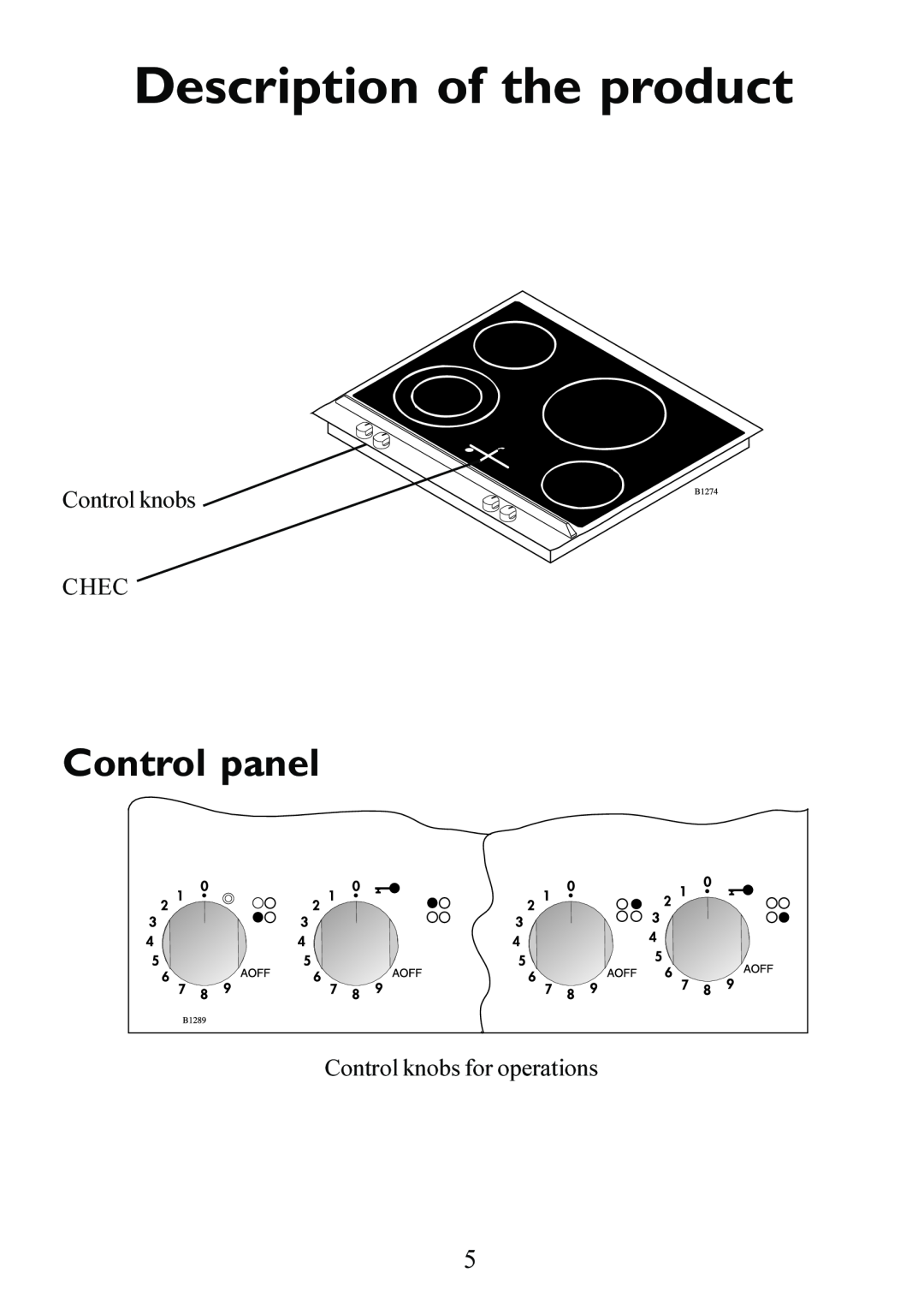 Electrolux Ceramic glass hob manual Description of the product, Control panel 