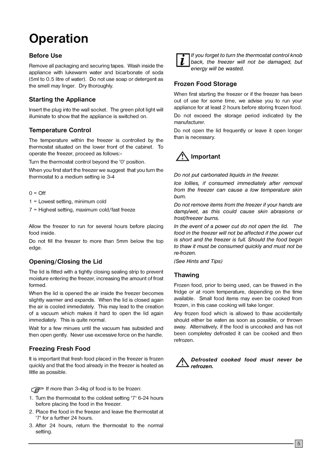 Electrolux CF 376 manual Operation 