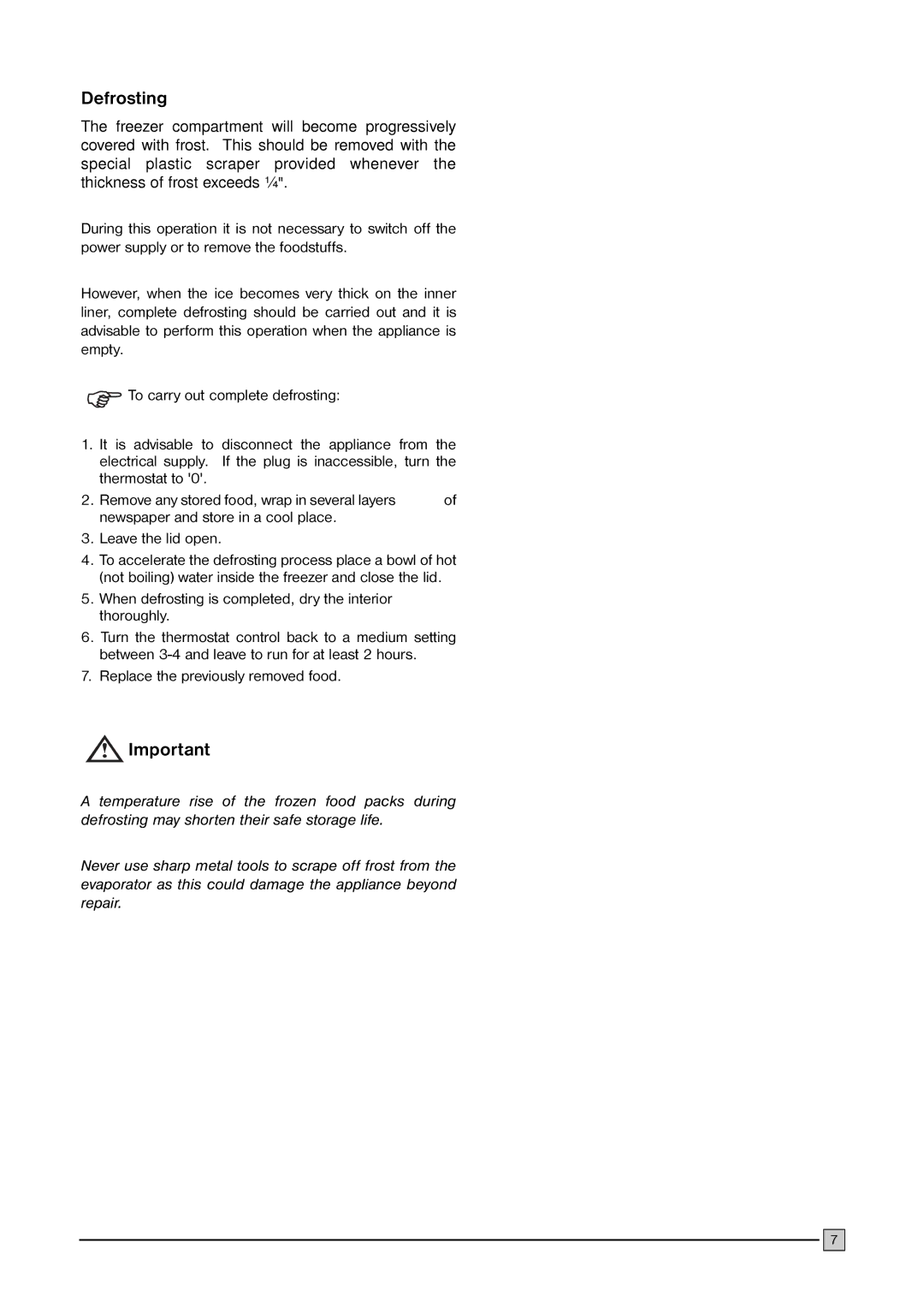 Electrolux CF 376 manual Defrosting 