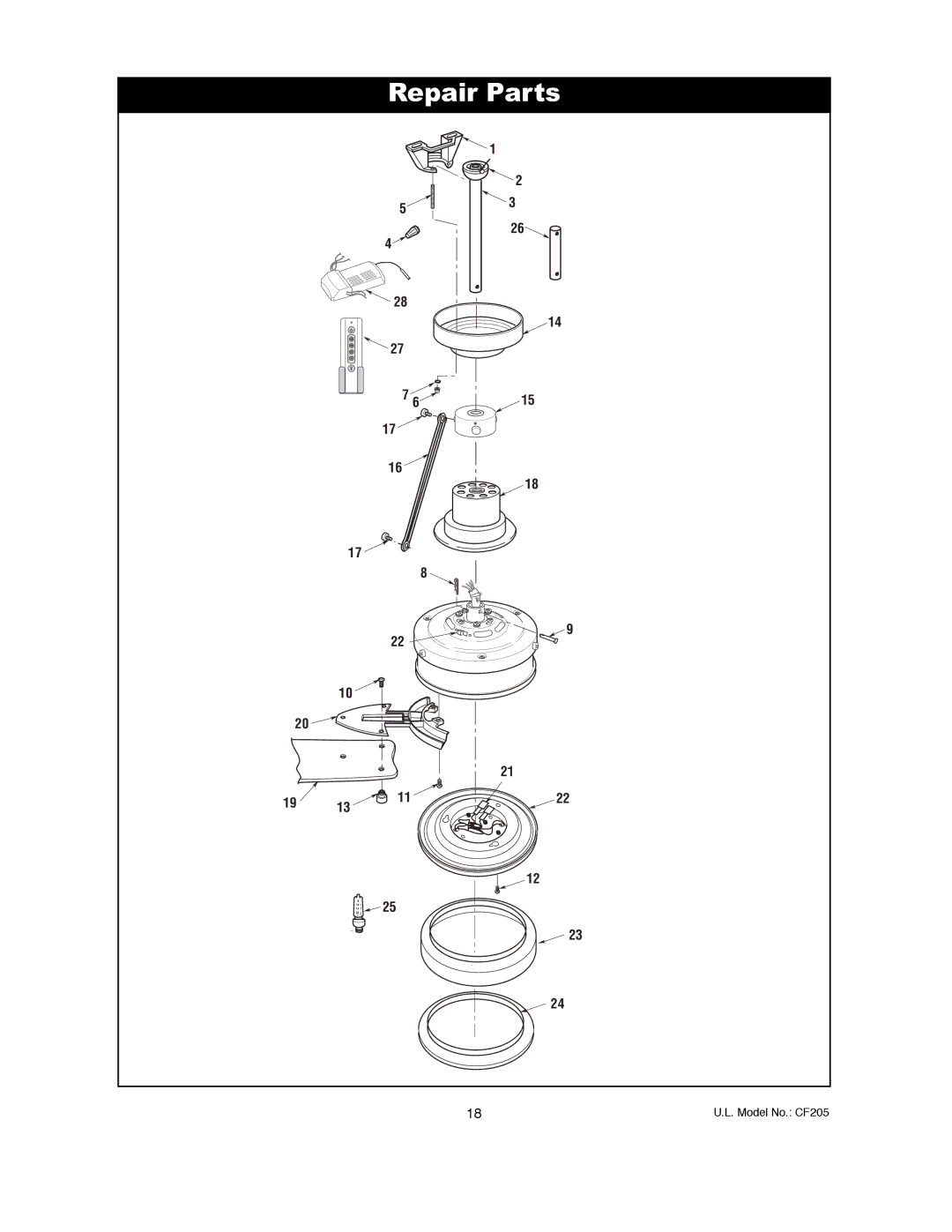 Electrolux CF205VS01, CF205GES01, CF205BS01 owner manual Repair Parts 