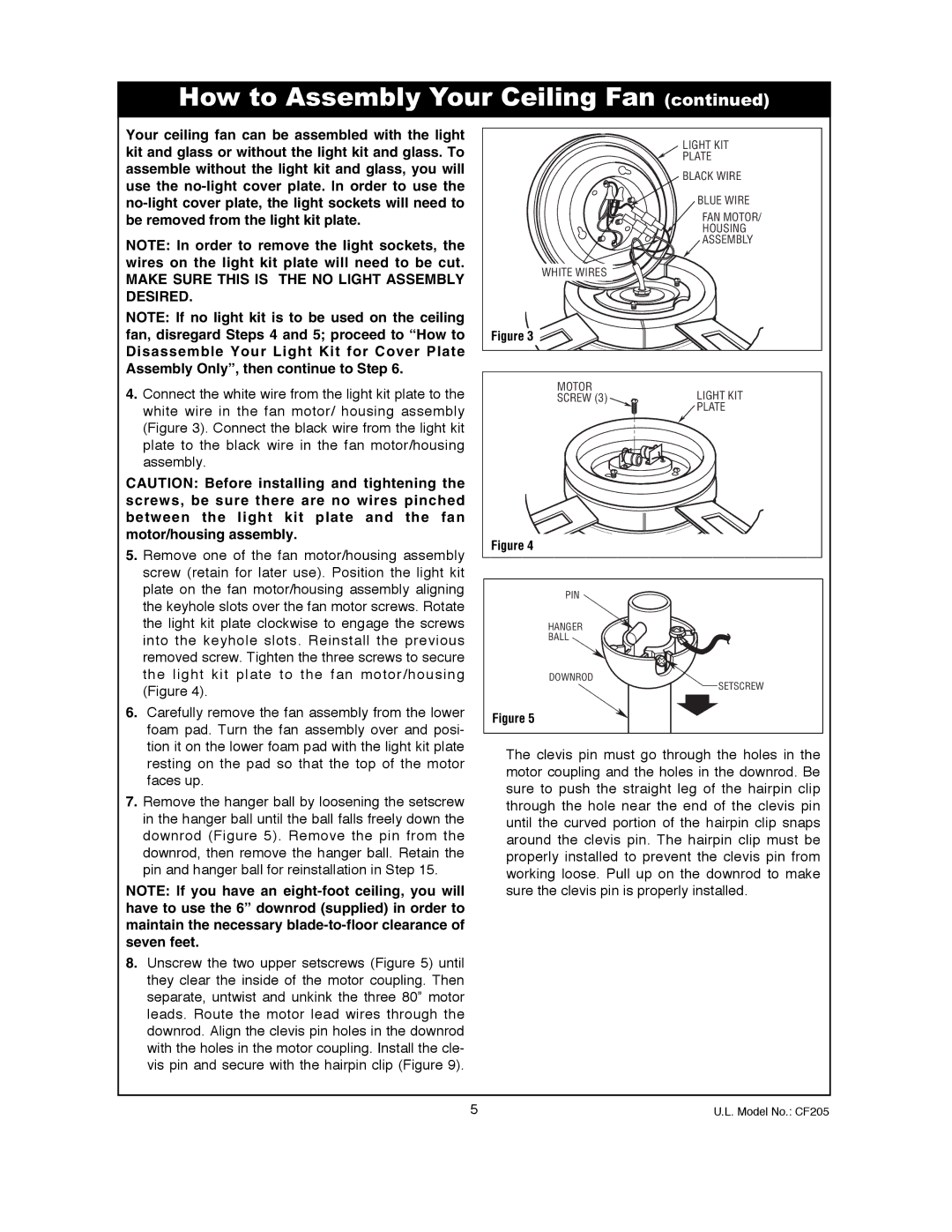 Electrolux CF205BS01, CF205VS01, CF205GES01 owner manual Make Sure this is the no Light Assembly Desired 