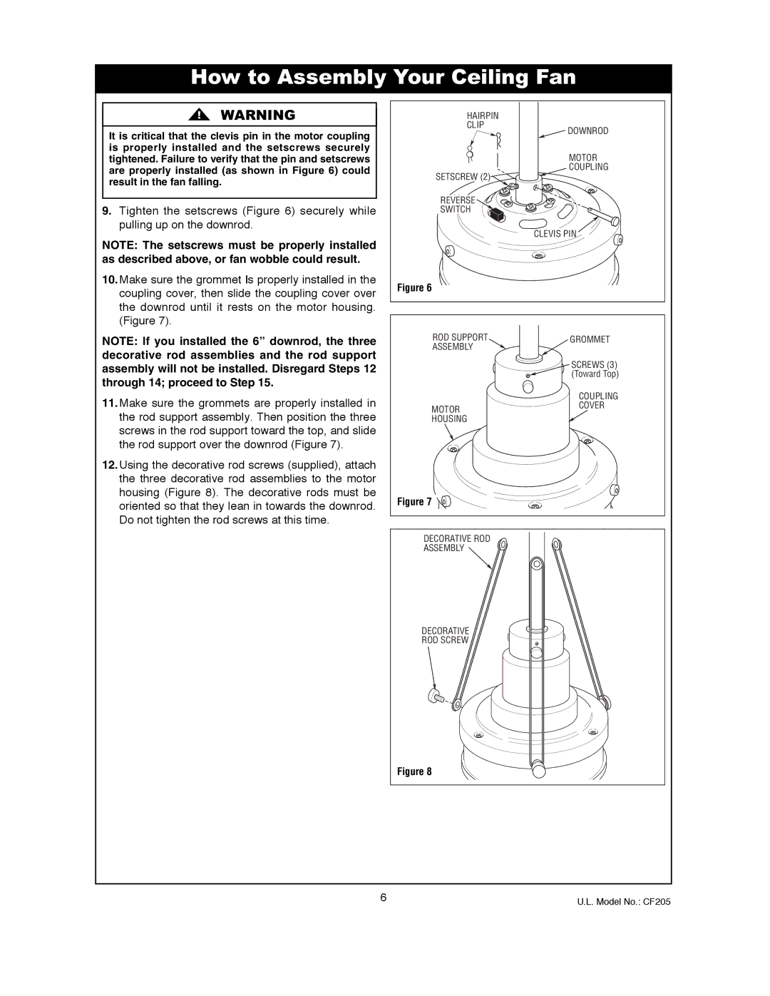 Electrolux CF205VS01, CF205GES01, CF205BS01 owner manual Hairpin Clip Downrod 