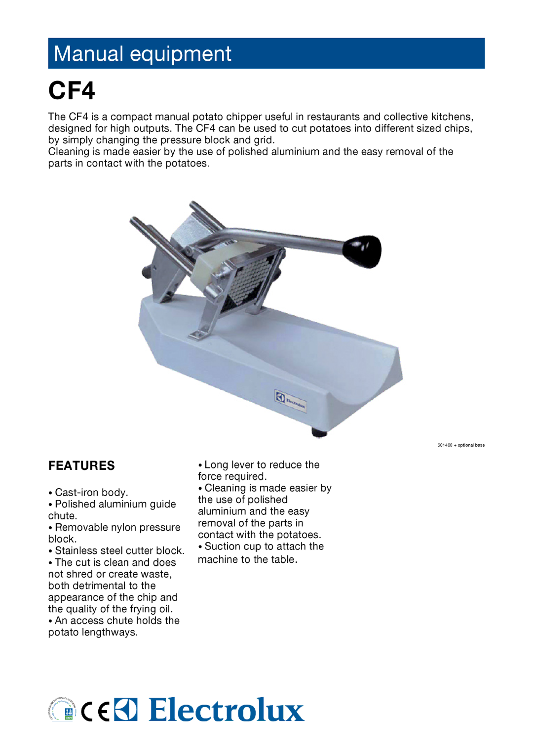 Electrolux CF4 manual Features 