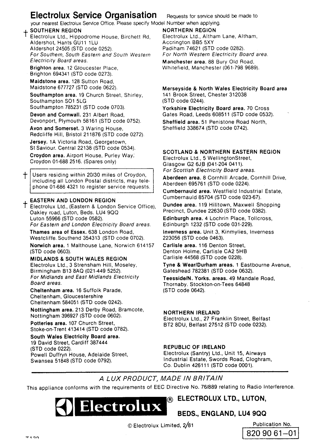 Electrolux CF463 manual 