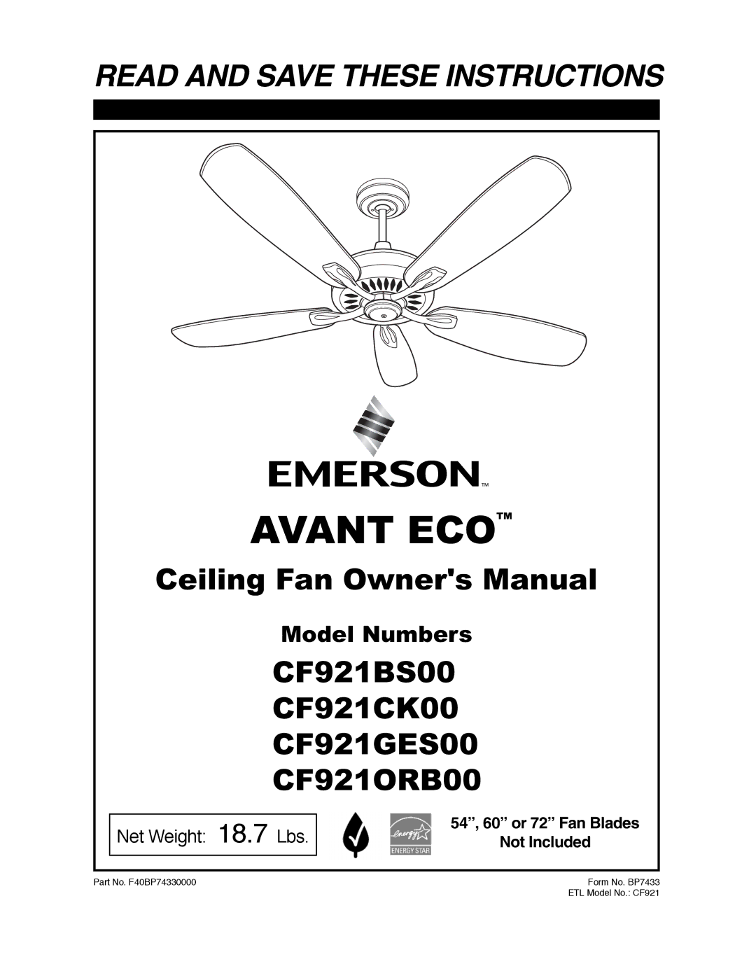 Electrolux CF921GES00, CF921ORB00, CF921CK00, CF921BS00 owner manual Avant ECO 