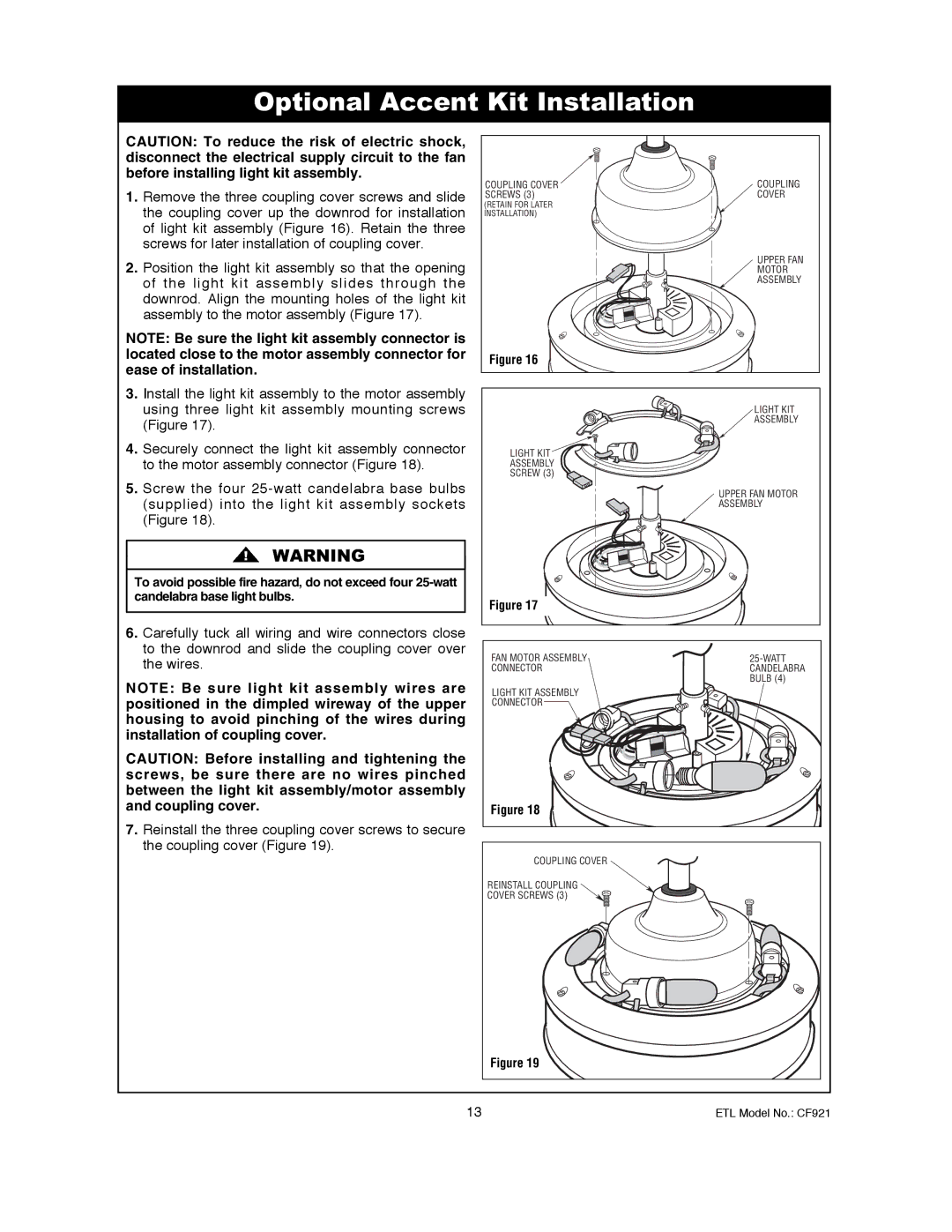 Electrolux CF921GES00, CF921ORB00, CF921CK00, CF921BS00 owner manual Optional Accent Kit Installation 