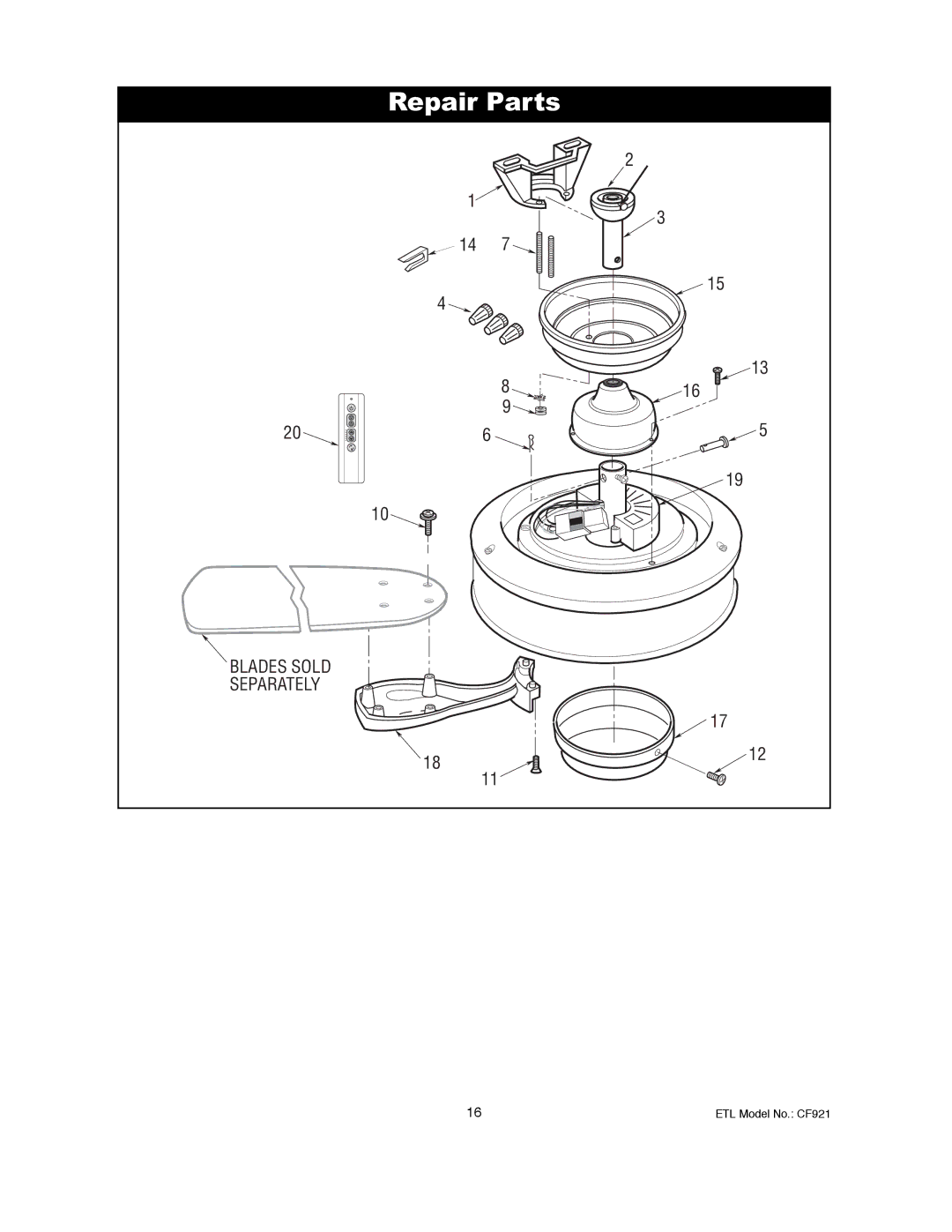 Electrolux CF921ORB00, CF921GES00, CF921CK00, CF921BS00 owner manual Repair Parts 