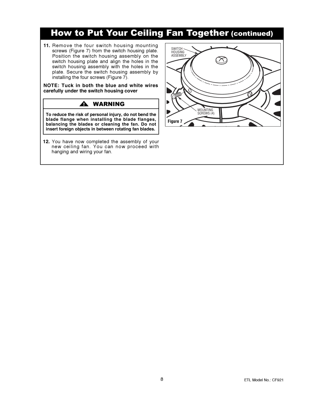 Electrolux CF921ORB00, CF921GES00, CF921CK00, CF921BS00 owner manual Switch 