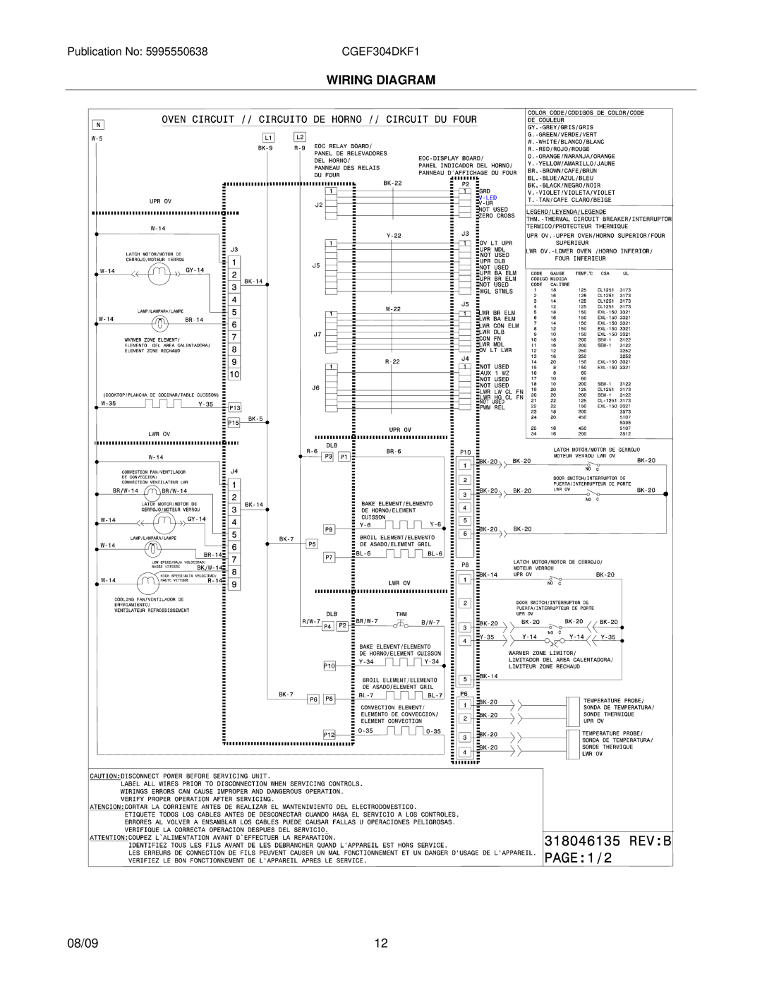 Electrolux CGEF304DK installation instructions Wiring Diagram 