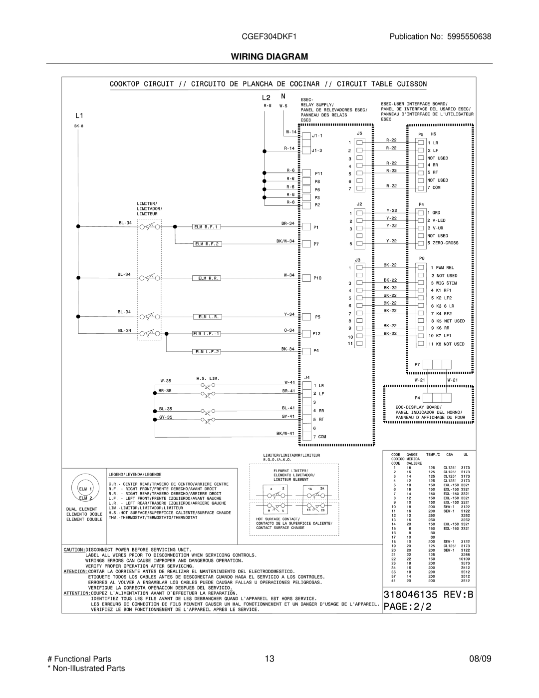 Electrolux CGEF304DK installation instructions Wiring Diagram 